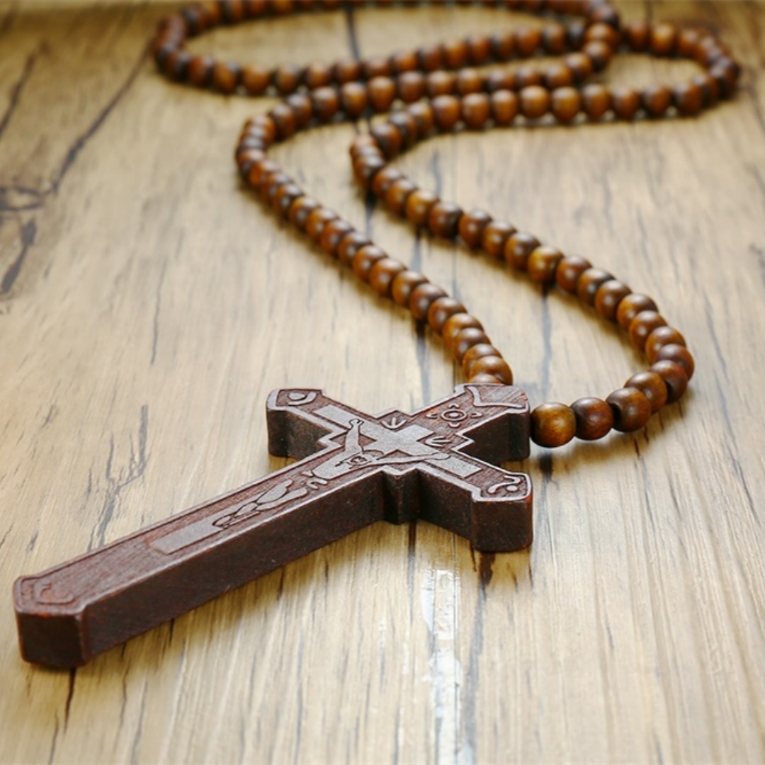 Woodworking Nc - Colar de rosário grande madeira jesus